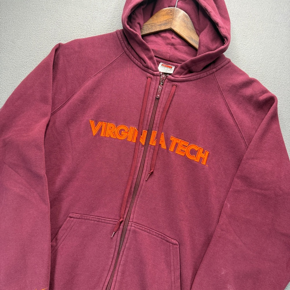 Virginia Tech Nike Zip Hoodie Mens XL Maroon Orange Cotton Blend VT Hokies Y2K
